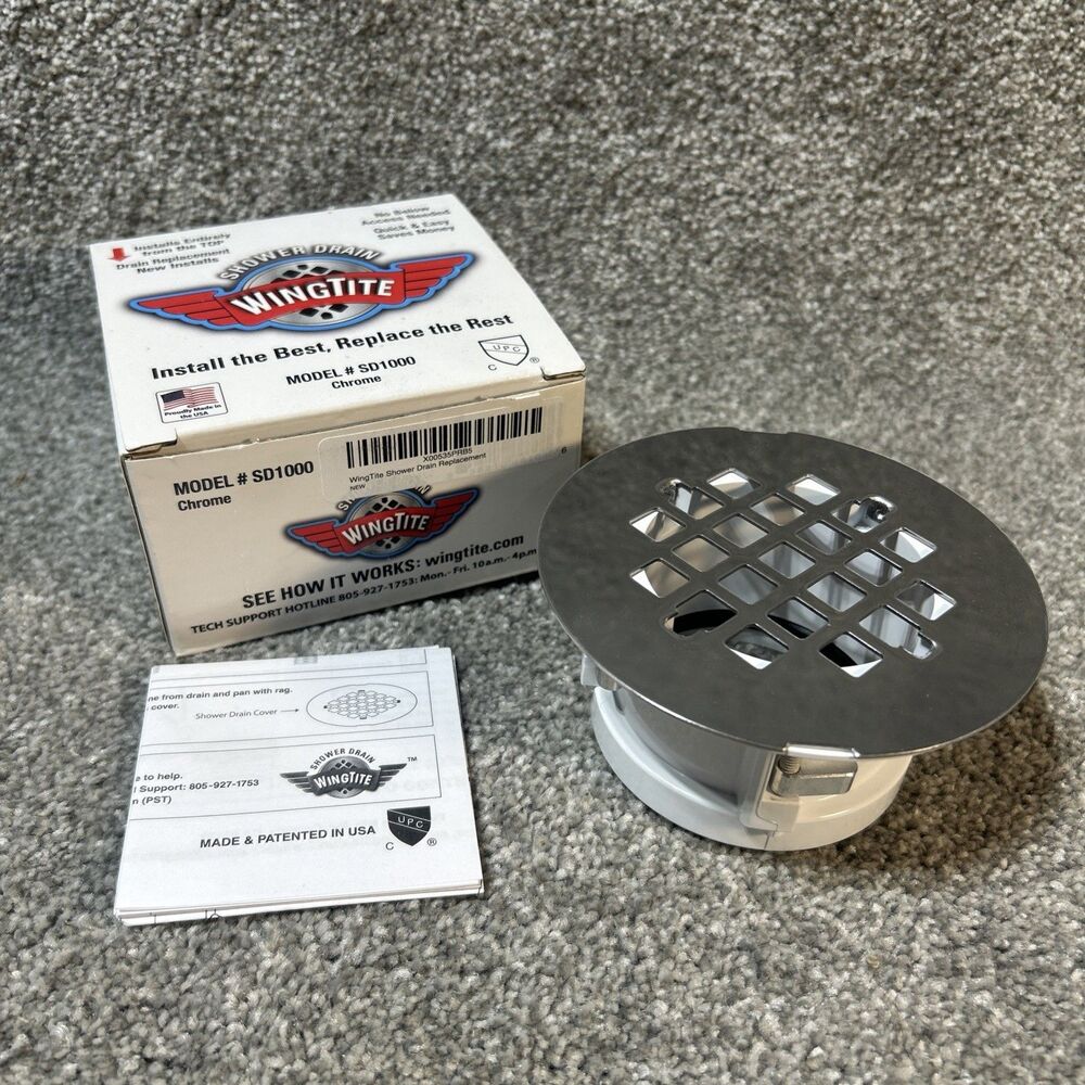 WingTite Pro-Series Chrome Shower Drain for New Construction, Top Install